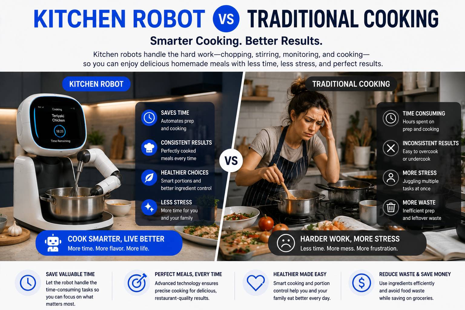 Kitchen robot vs traditional cooking comparison