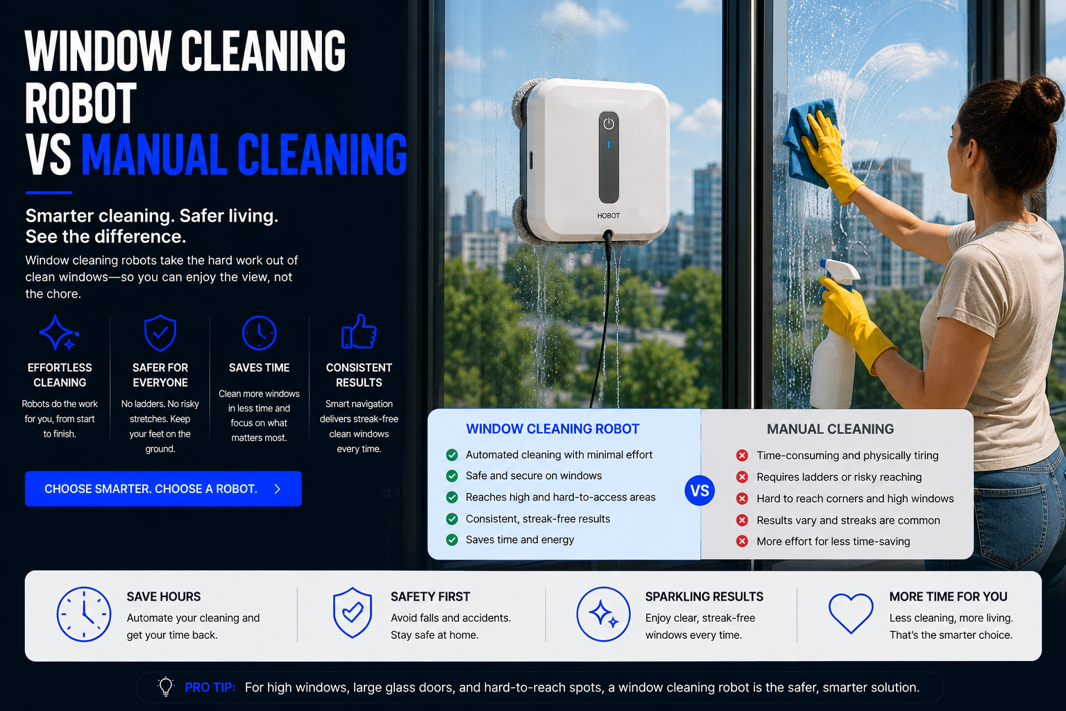 Window cleaning robot vs manual cleaning comparison