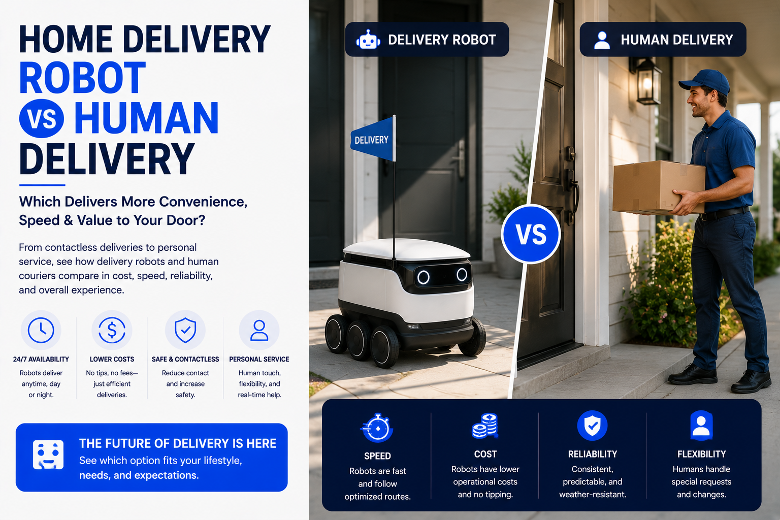 Home delivery robot compared with human delivery driver